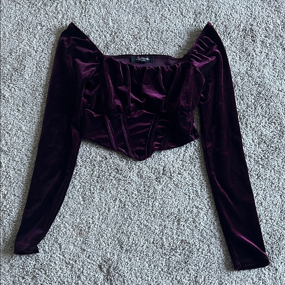 Velvet Corset Crop Top in Deep Plum